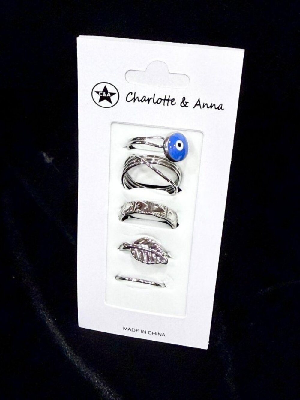 NWT 5-Pack Silver Fashion Rings Evil Eye Leaf